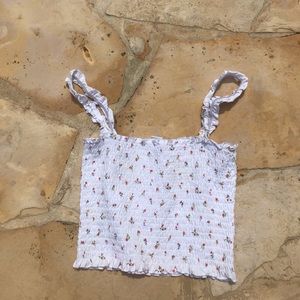 White crop top with green and red mini flowers